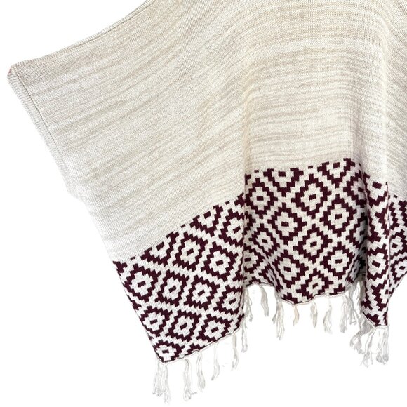 Charlotte Russe Sweater Womens S/M Tan Maroon Cardigan Aztec Southwestern Fringe - Picture 2 of 9
